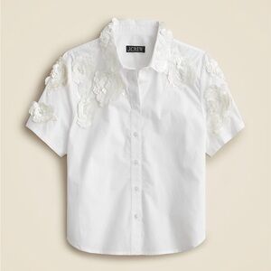 J Crew Collection 100% Cotton 3D Floral Appliqués Cropped Button Down NWT Sz 4